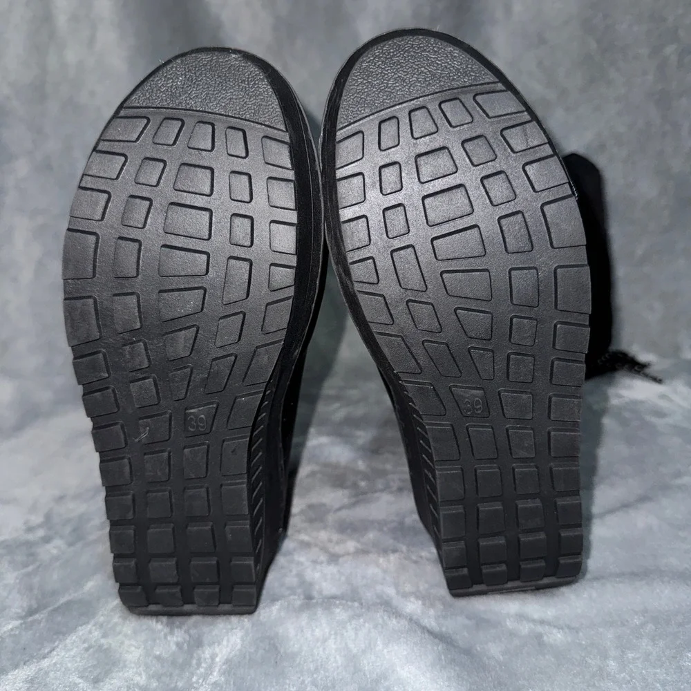 Unbranded Womens Puffer Snow Boots 39 Black Faux Fur Lined Tassel Zip